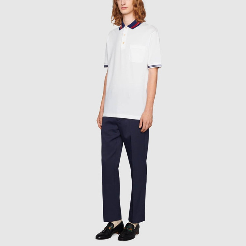 GUCCI Gucci Cotton piquet polo with Interlocking G 'White Blue' 658067-XJDI2-9692 outlook
