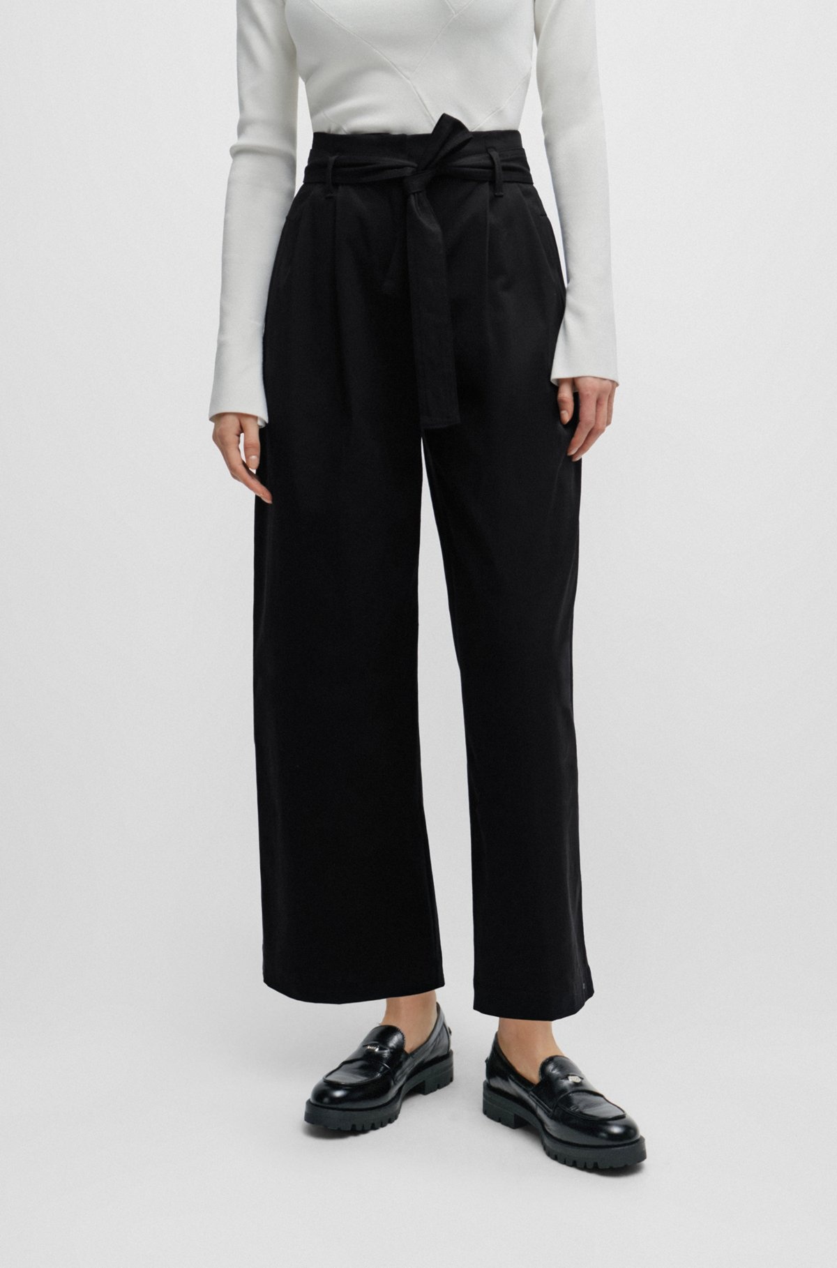 TAPERED-FIT WIDE-LEG TROUSERS WITH FABRIC BELT - 2