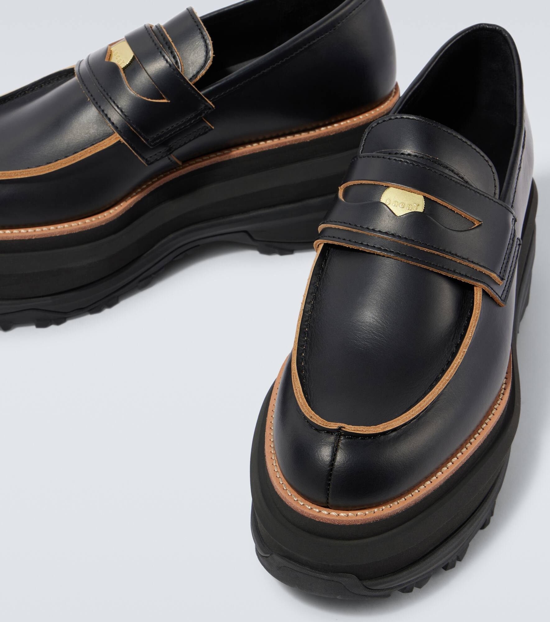 Leather platform loafers - 3