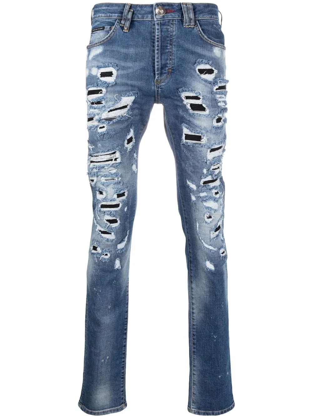 straight-leg distressed jeans - 1