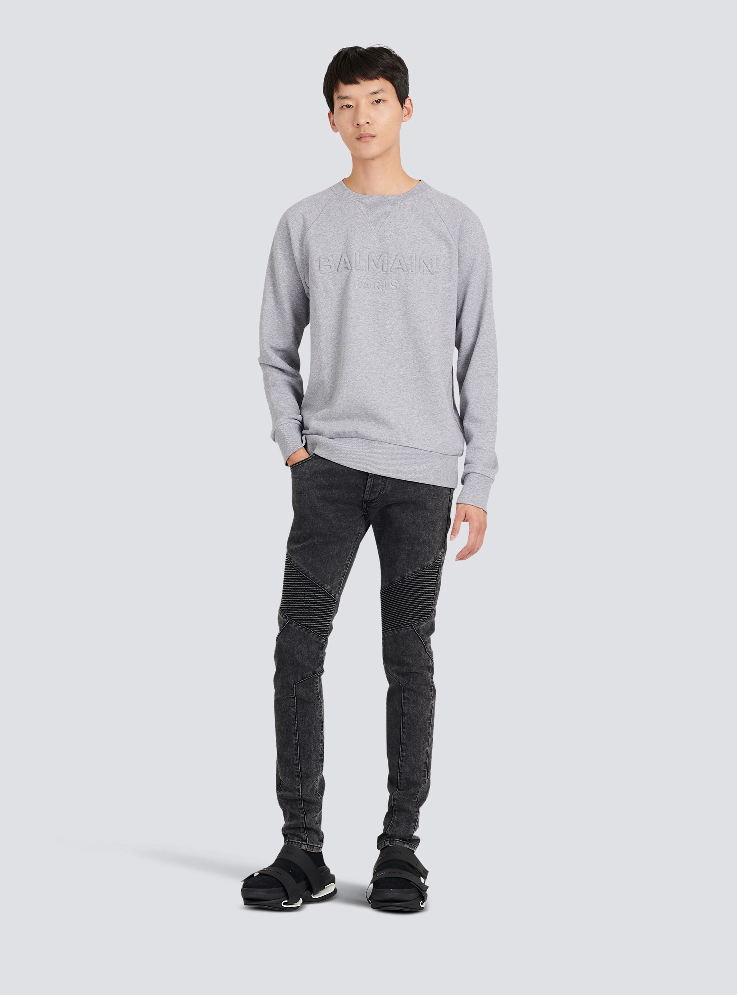 Cotton sweatshirt with embossed Balmain logo - 3
