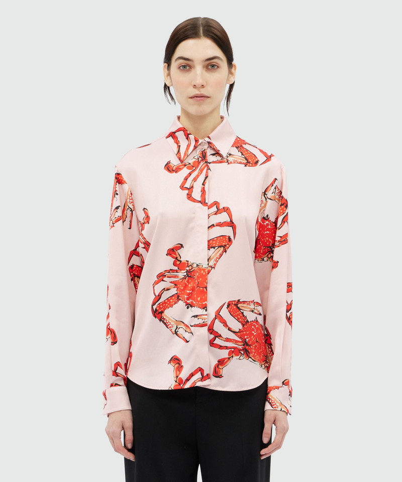 MSGM Pink satin shirt with "King crab" print outlook