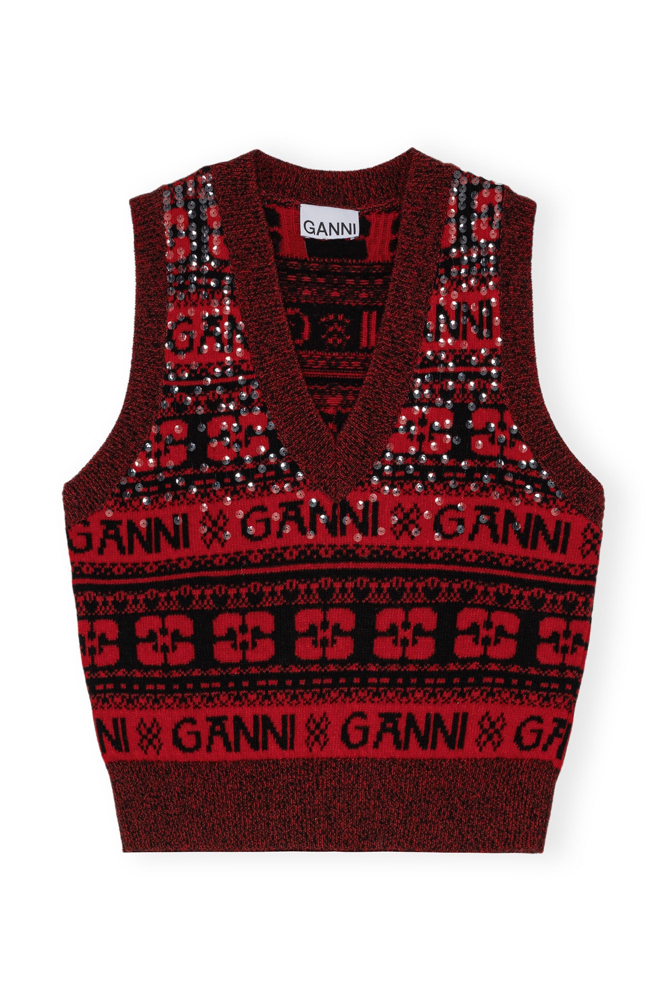 RED SEQUINS LOGO WOOL MIX VEST - 6