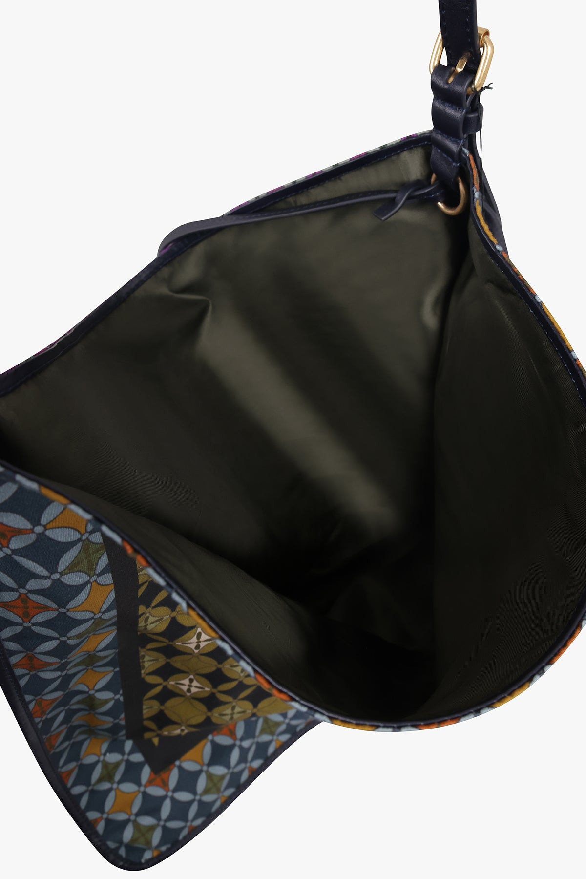 GEOMETRIC PRINT MEDIUM HOBO BAG WITH BELT STRAP | YELLOW/BLUE/GREEN - 3