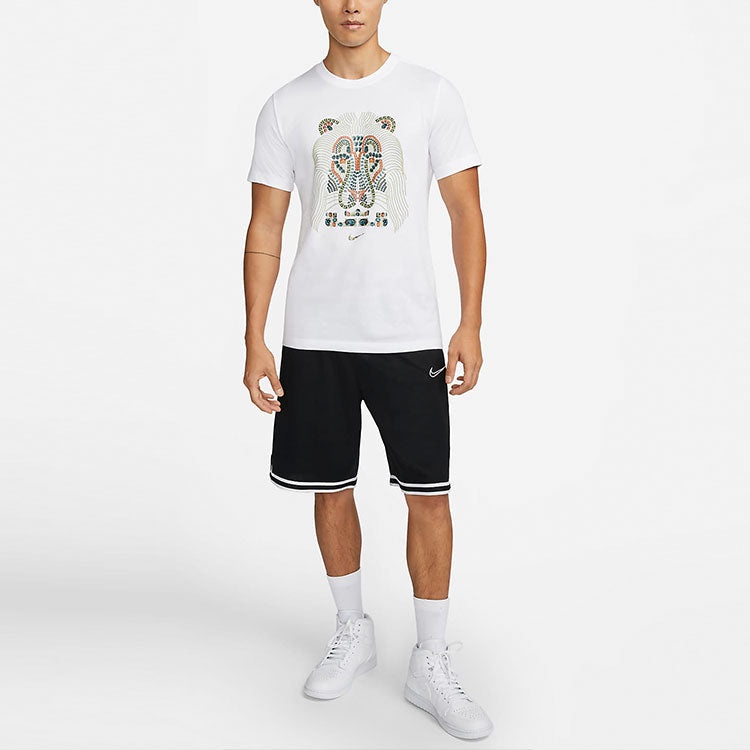 Men's Nike Lebron James Lion Pattern Round Neck Pullover Short Sleeve White T-Shirt DM2468-100 - 3
