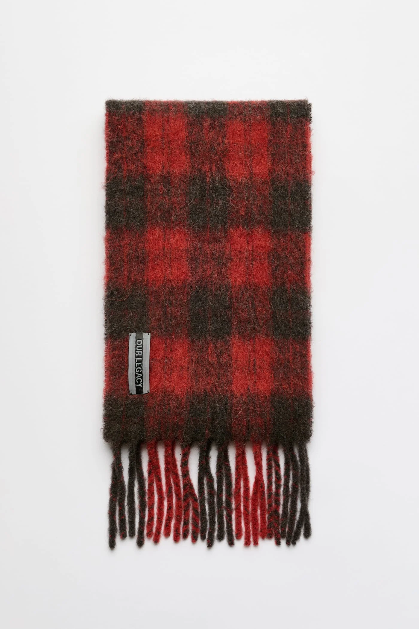 Estate Scarf Burnt Red Plaid Fuzzy Alpaca - 1