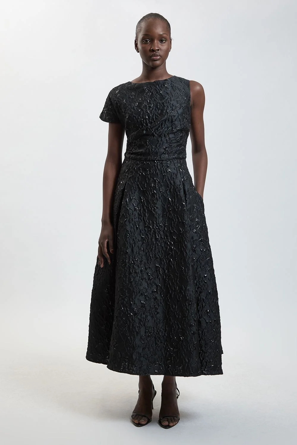 Jacquard Asymmetric Sleeve Midi Dresss - 1