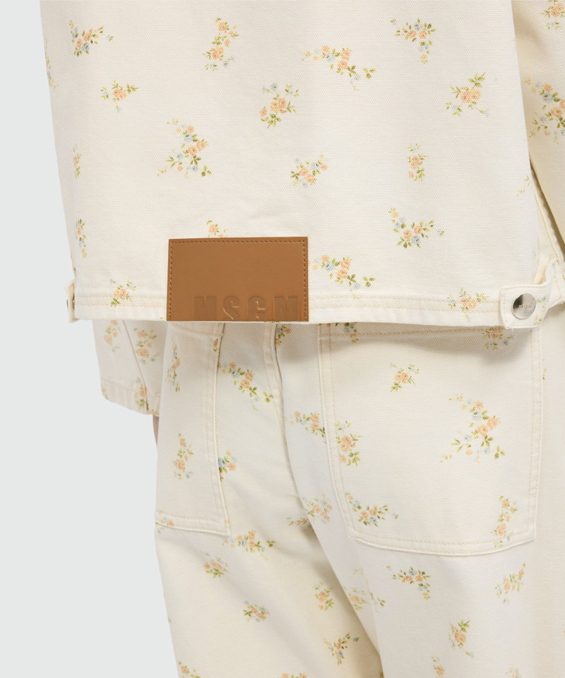 Off-white cotton canvas jacket with floral print 5