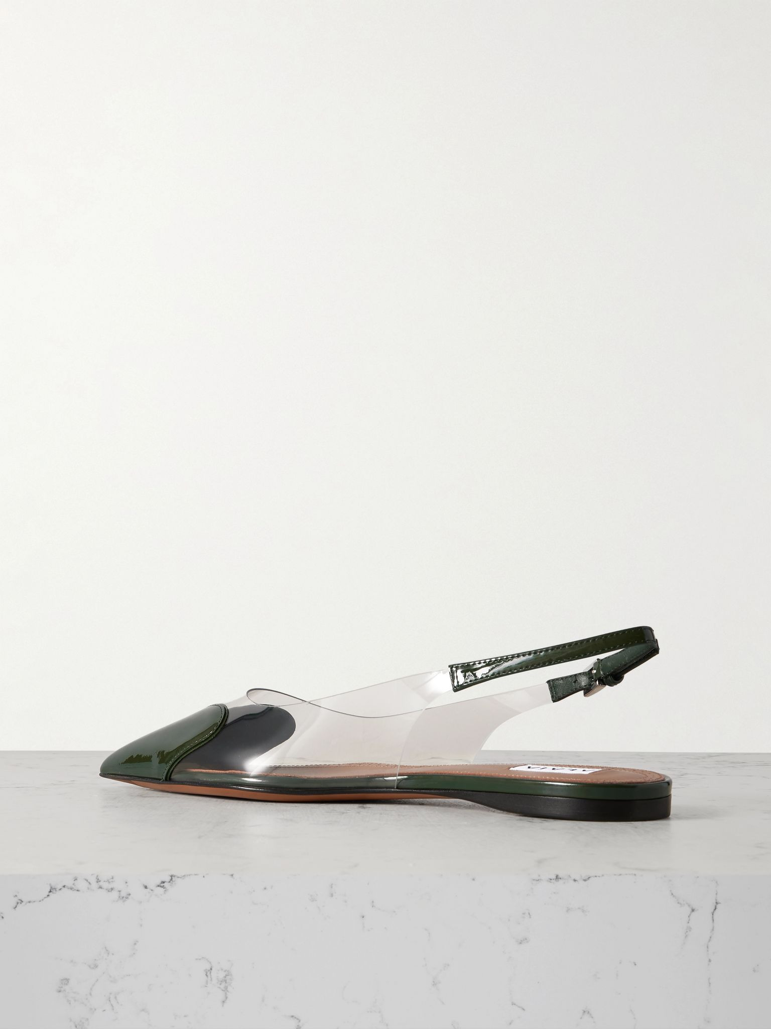 Le Cœur PU and patent-leather slingback point-toe flats Dark green - 3