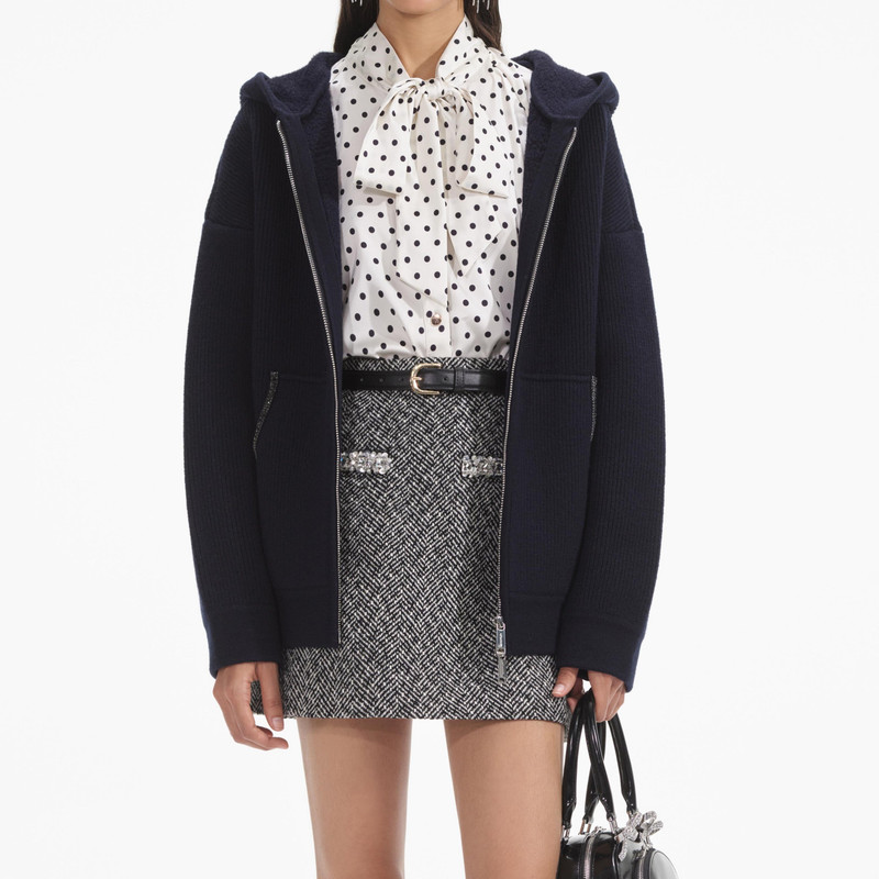 Navy Knit Diamante Trim Hoodie 4