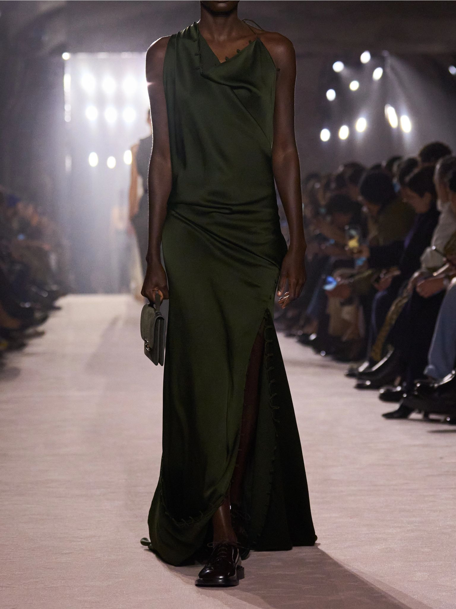 Rouleaux draped satin gown Dark green - 4