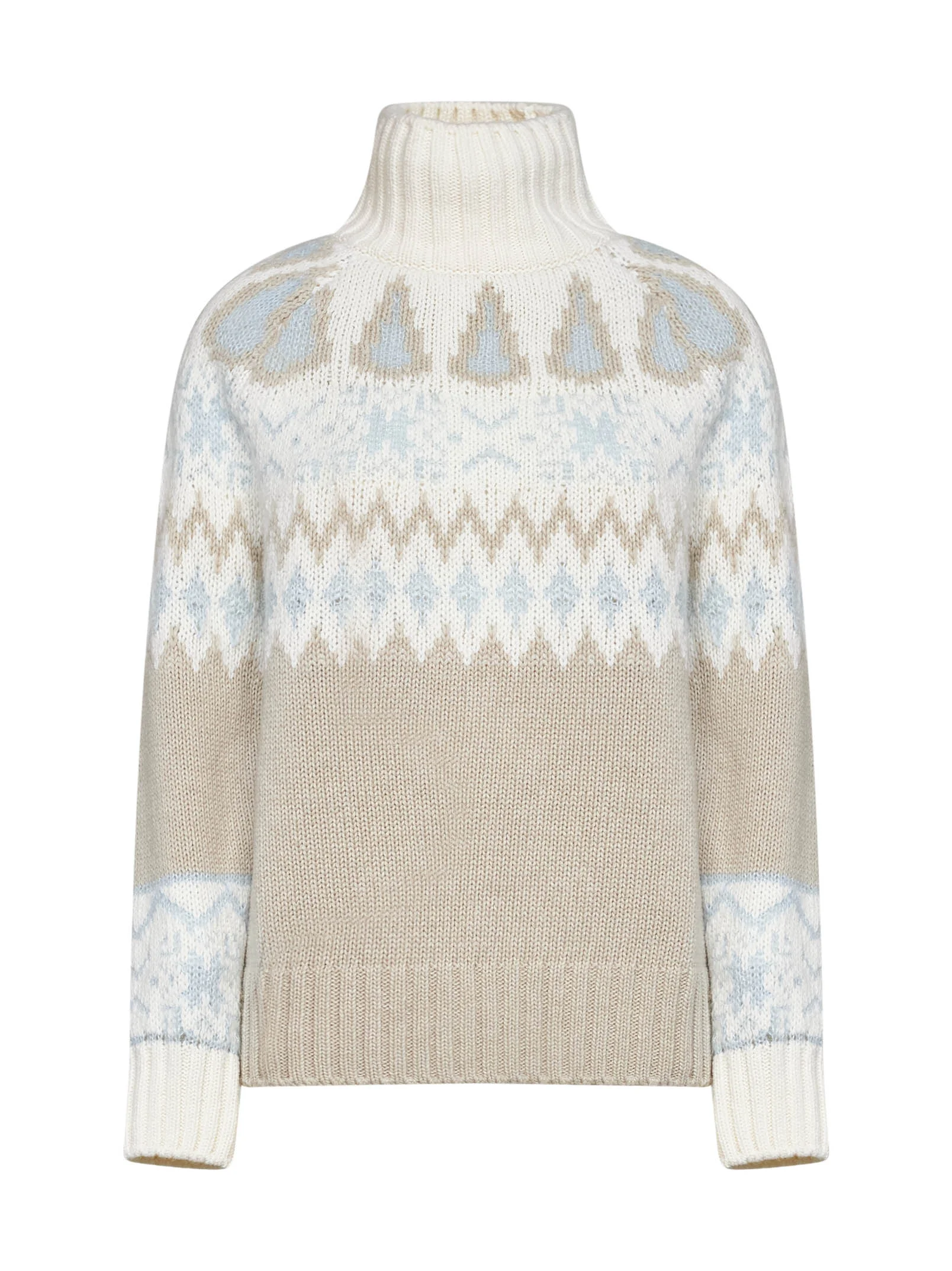 Milky white wool and cashmere blend sweater with Norwegian jacquard pattern. - 1