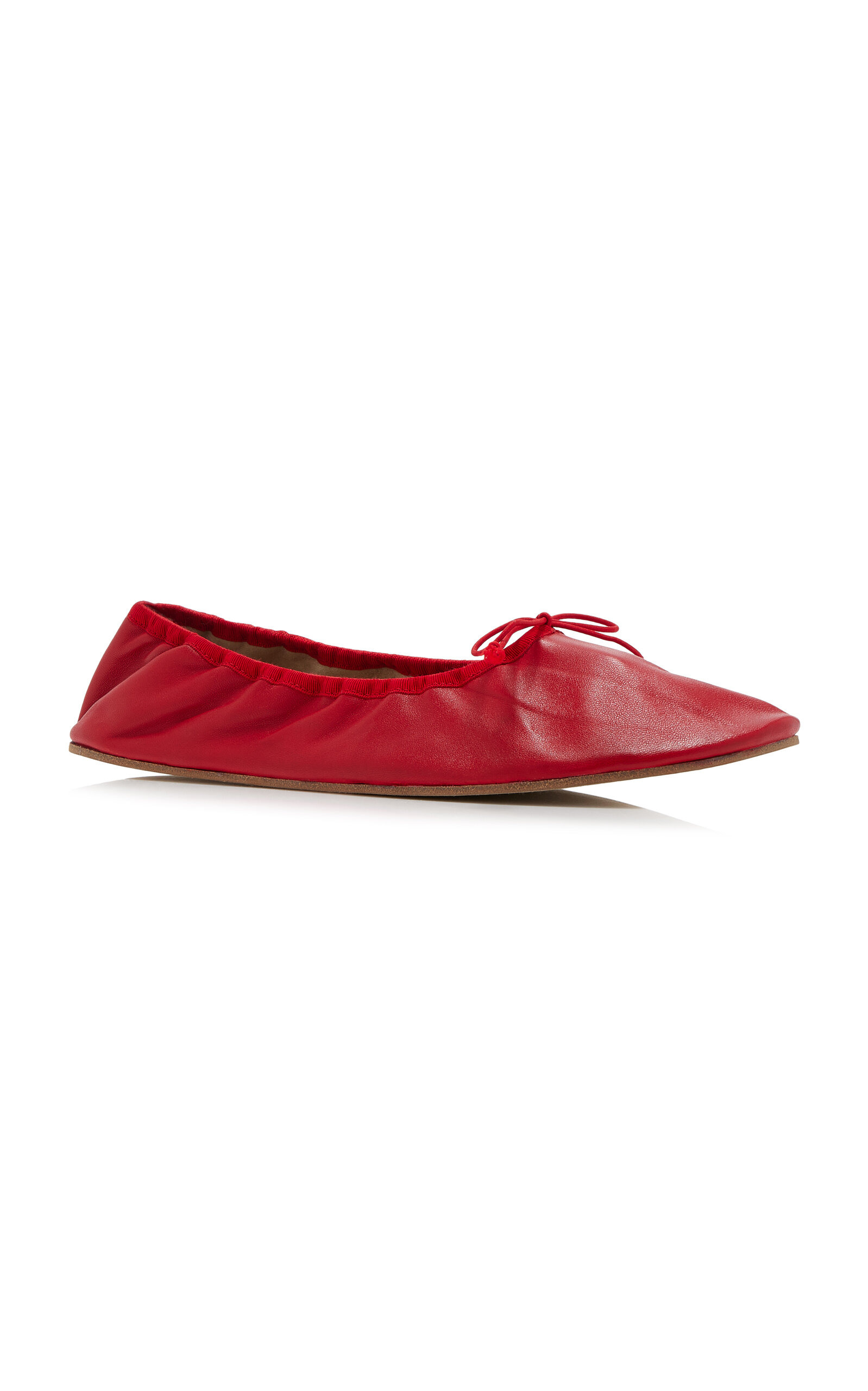 Round Leather Ballet Flats red - 3