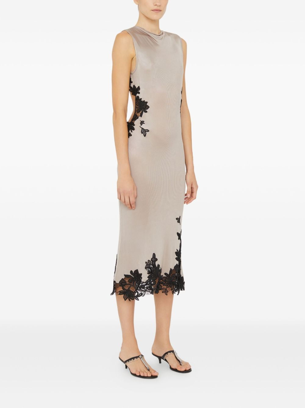 Hibiscus embroidered-lace-insert midi dress - 3