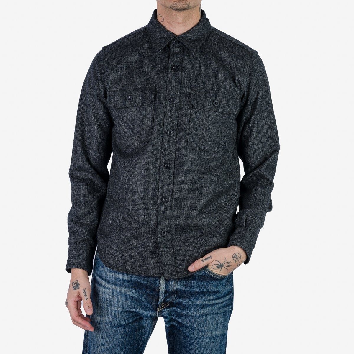 IHDR-434-ABC 14oz Fox Brothers® Arsenic Barleycorn Flannel CPO Shirt - Grey - 3