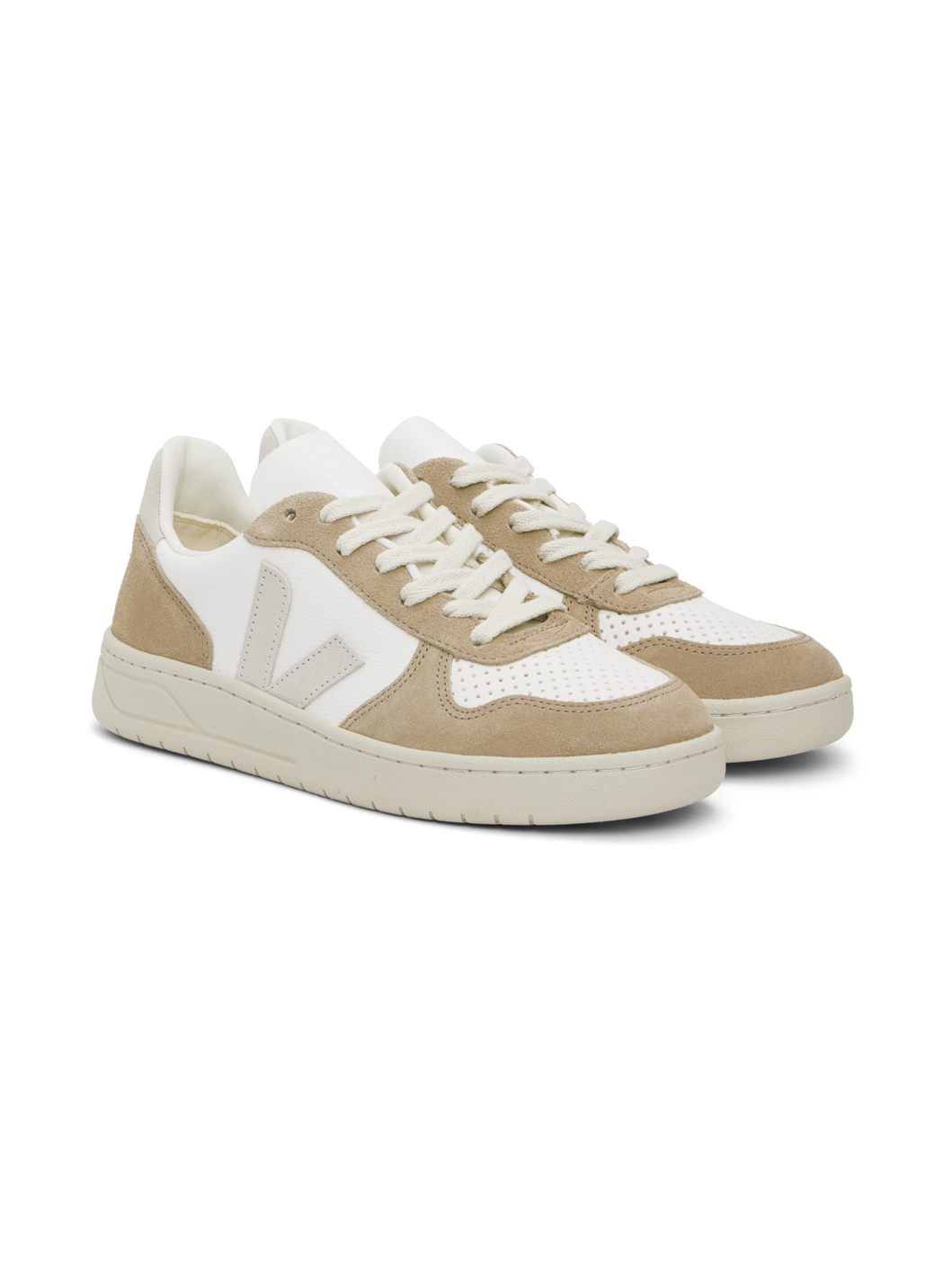 Beige & White V-10 Leather Sneakers - 4