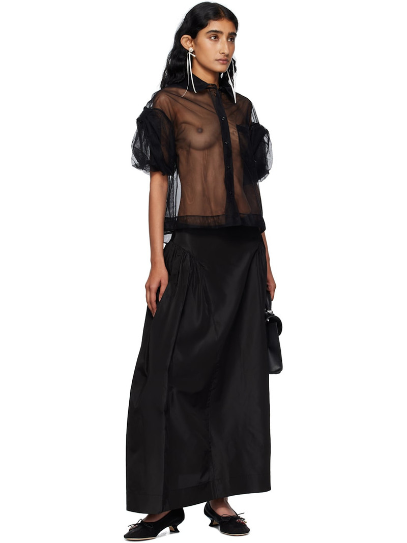 Simone Rocha Black Sheer Cropped Bow Puff Sleeve Shirt outlook