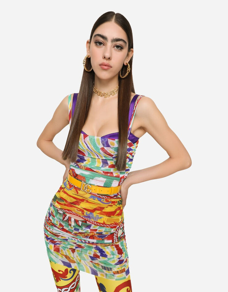 Short draped tulle dress with Carretto print 4