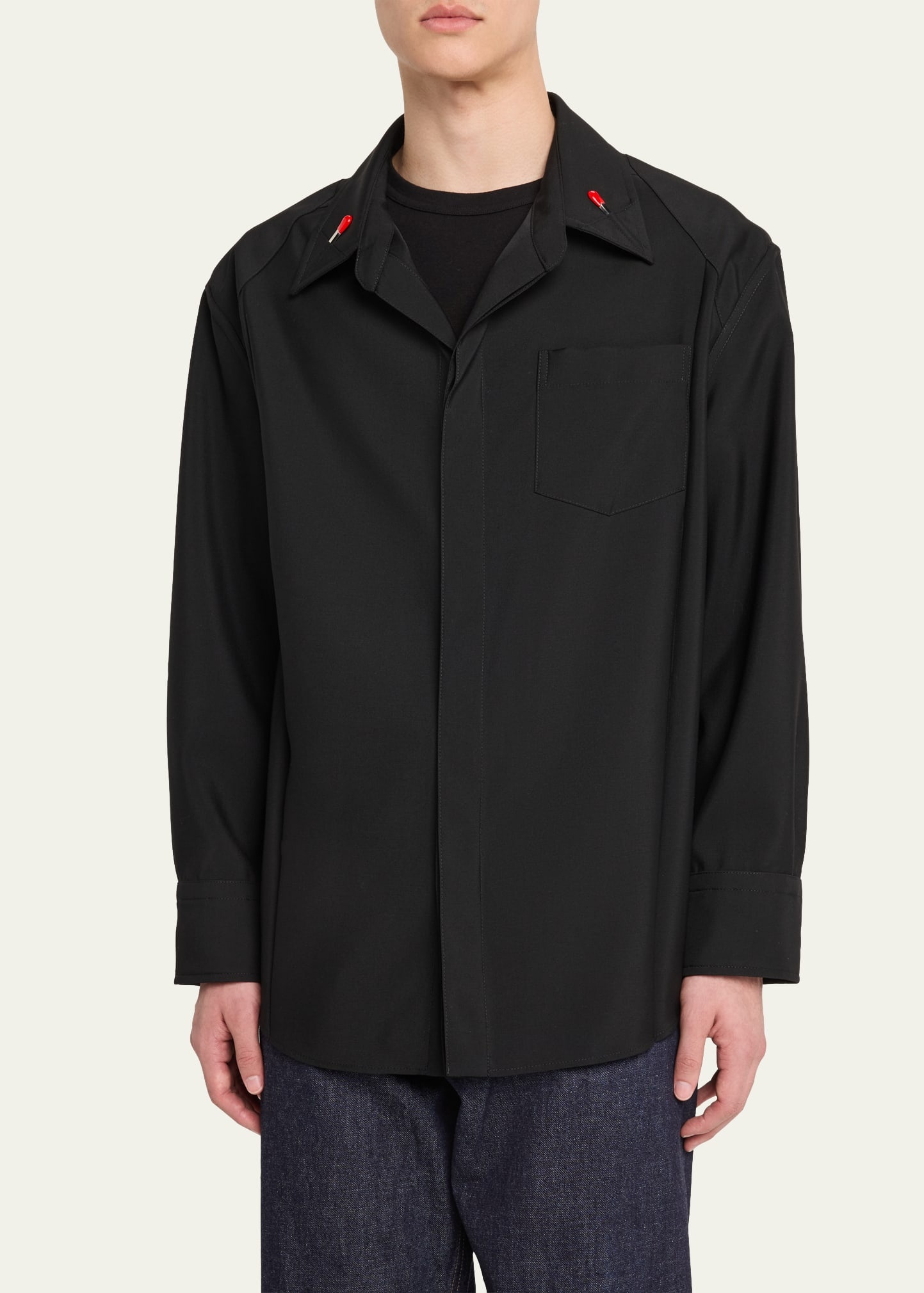 Men's Enamel Matchstick-Collar Wool Sport Shirt - 4