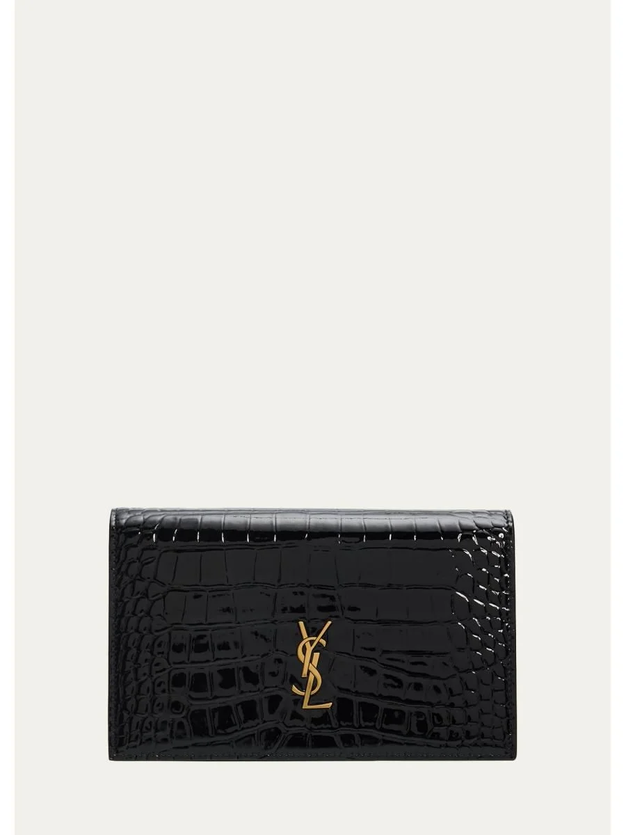 YSL Croc-Embossed Leather Crossbody Bag - 1