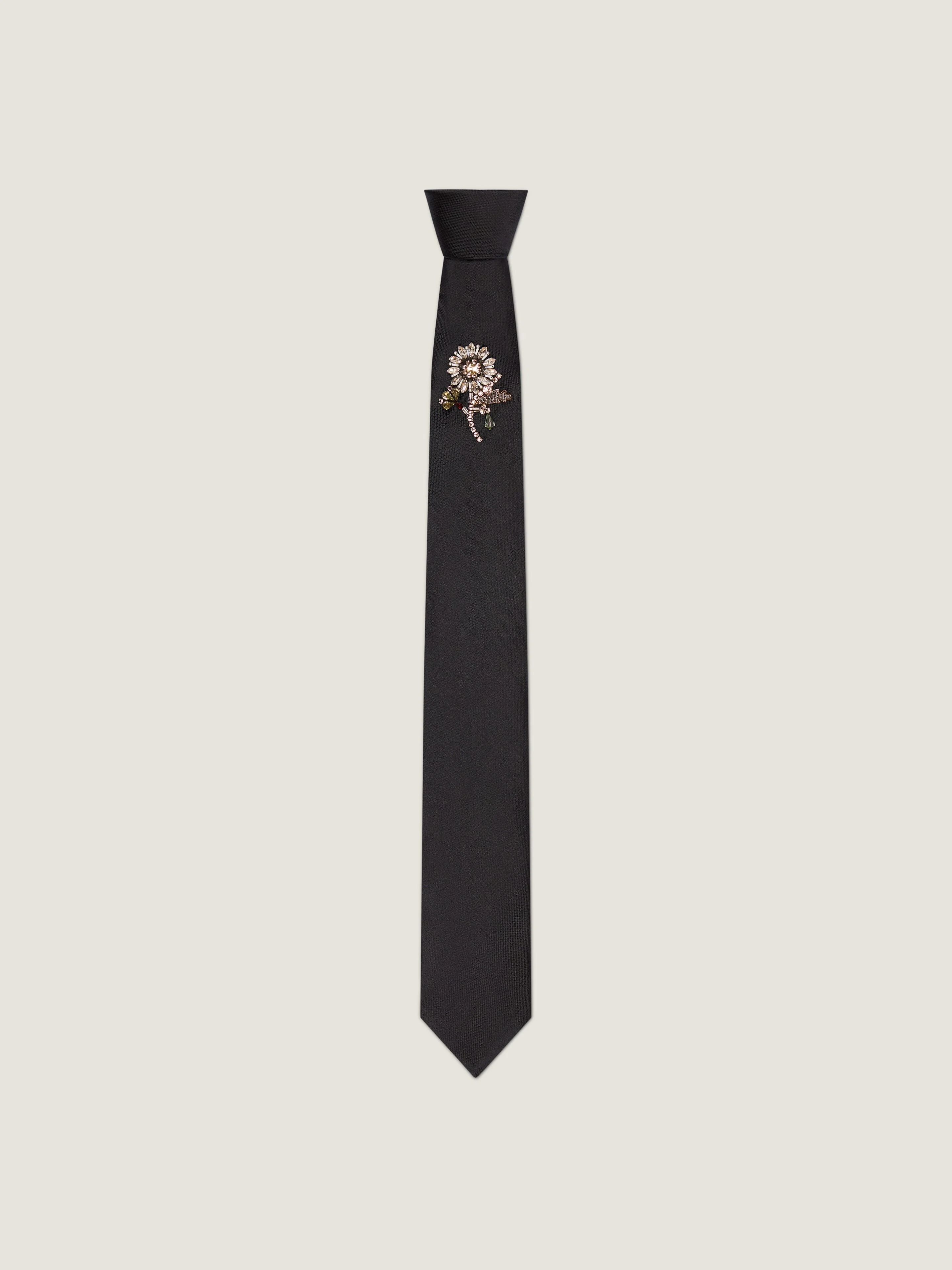TIE IN SILK WITH PEARLS AND CRYSTALS EMBROIDERY - 1