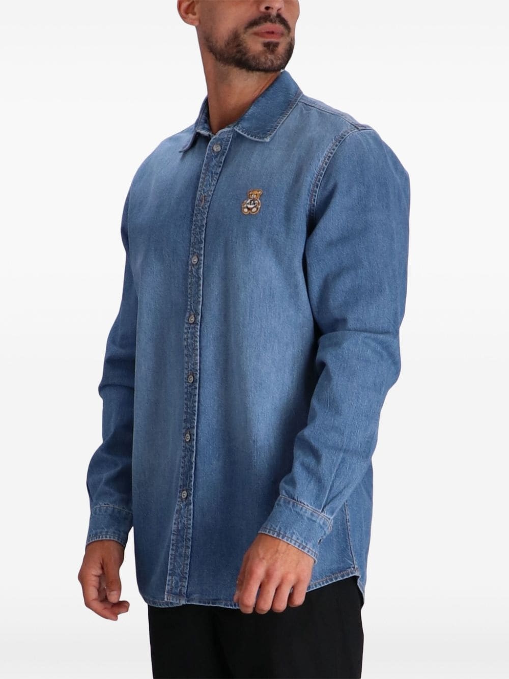 embroidered-logo denim shirt - 3