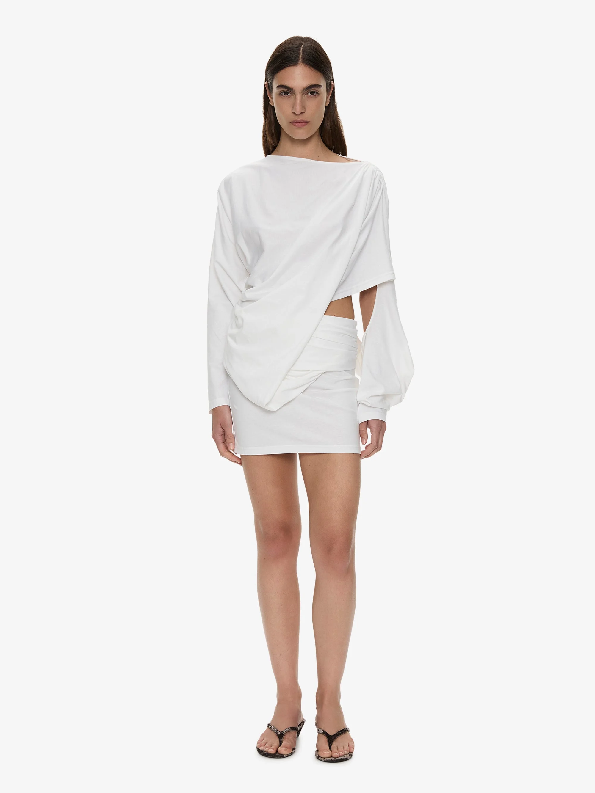 Aiba Draped Cotton Jersey Long Sleeve Dress - 1