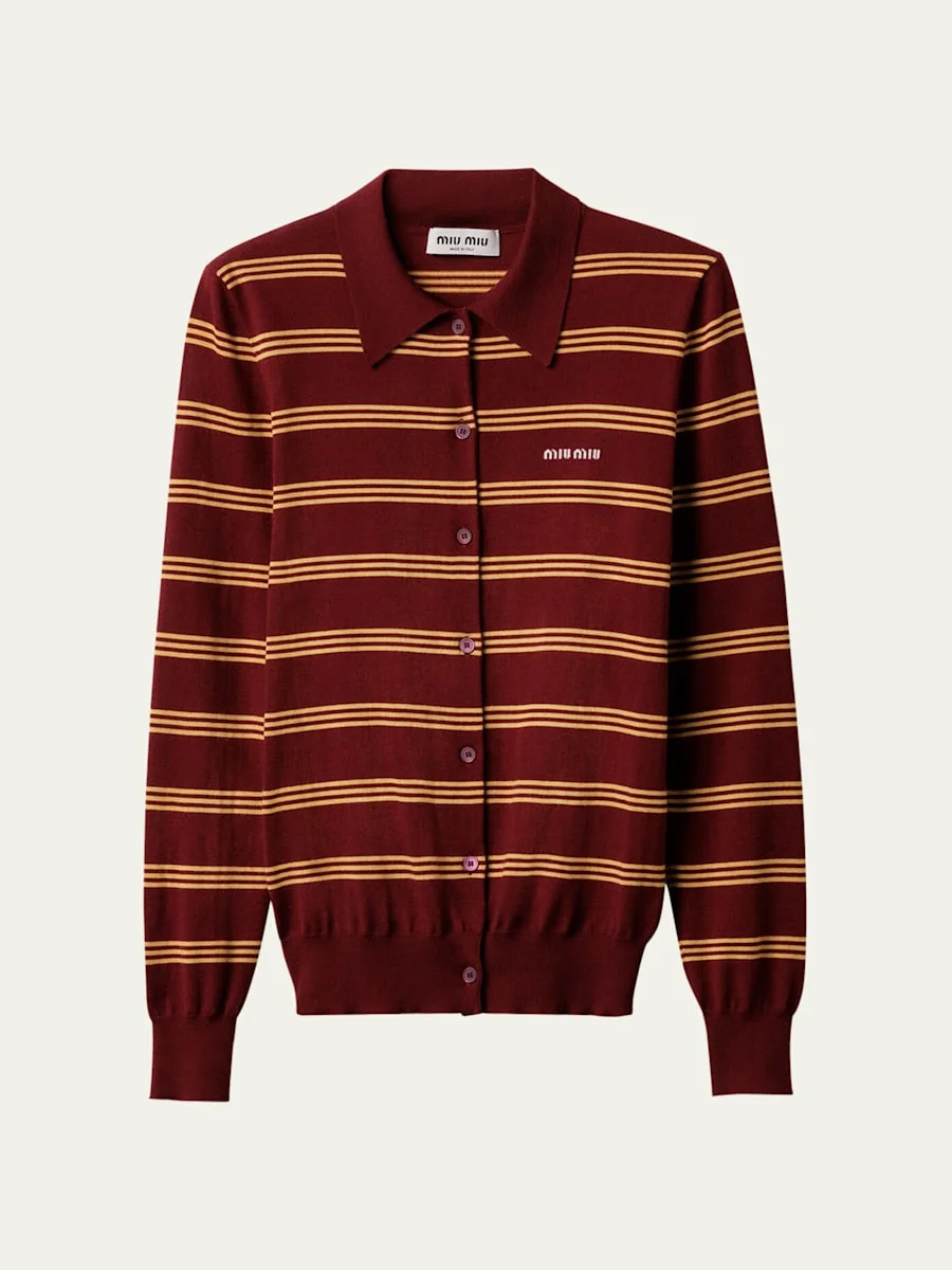 Stripe Polo Cashmere Silk Cardigan - 1