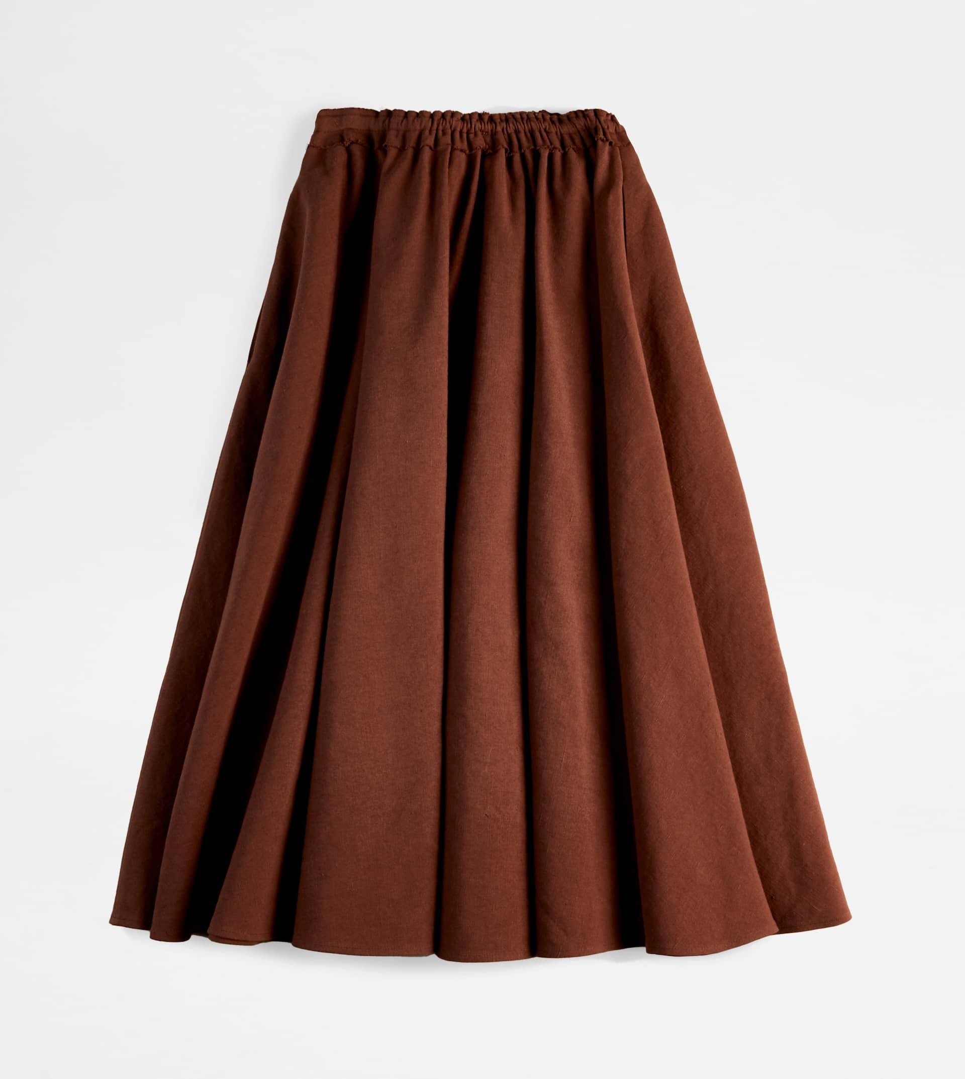 LINEN BLEND FLARED SKIRT - BROWN - 7