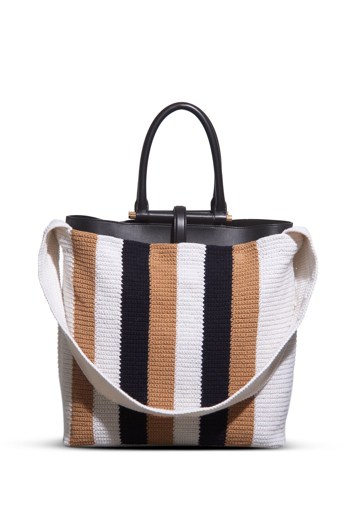 Large Crossover Knit Bag in Ivory, Black & Camel Cashmere - 2