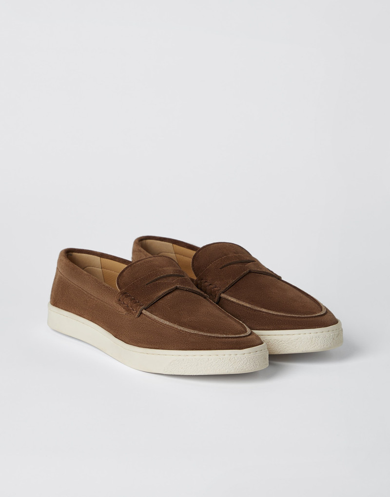 Suede loafer sneakers with natural rubber sole 1
