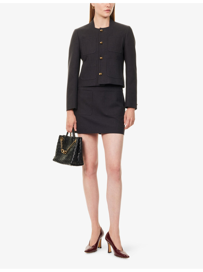 Bottega Veneta Patch-Pockets Mid-Rise Cotton-Blend Mini Skirt outlook