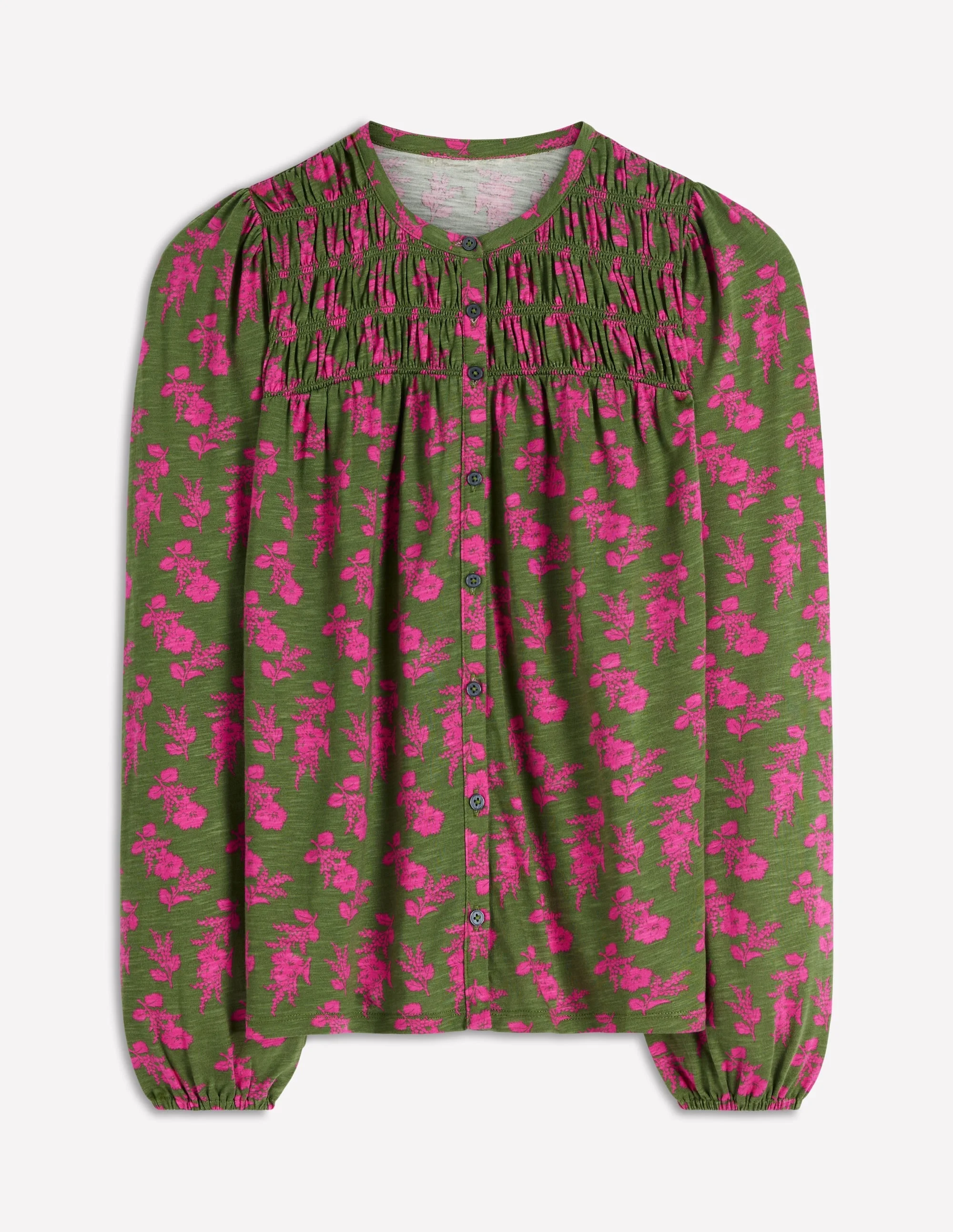 Mya Smocked Jersey Shirt-Blossomy Sprig - 1