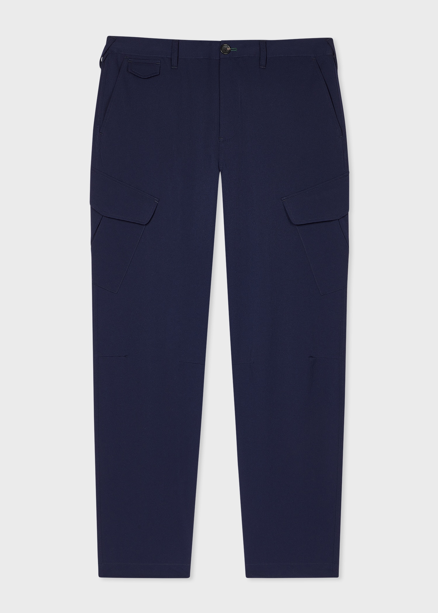 Navy Seersucker Cargo Trousers - 1