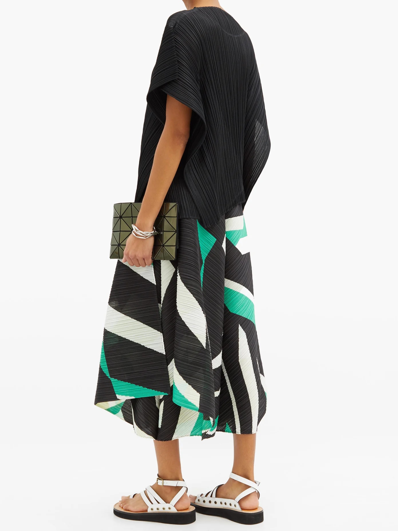 Kimono-sleeve asymmetrical technical-pleated top - 2