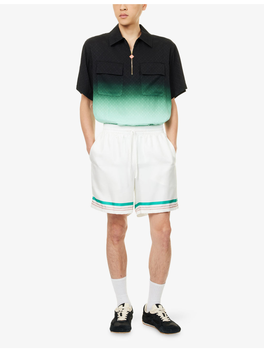 Graphic-Print Drawstring Silk Shorts - 2