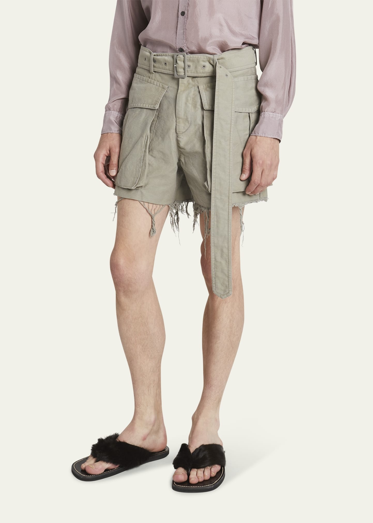 Men's Garment-Dyed Heavy Cotton Frayed Cargo Shorts - 4