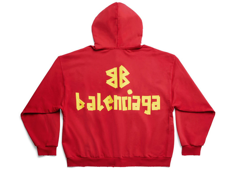 BALENCIAGA Balenciaga Tape Type Ripped Pocket Zip-Up Large Fit Hoodie Red outlook