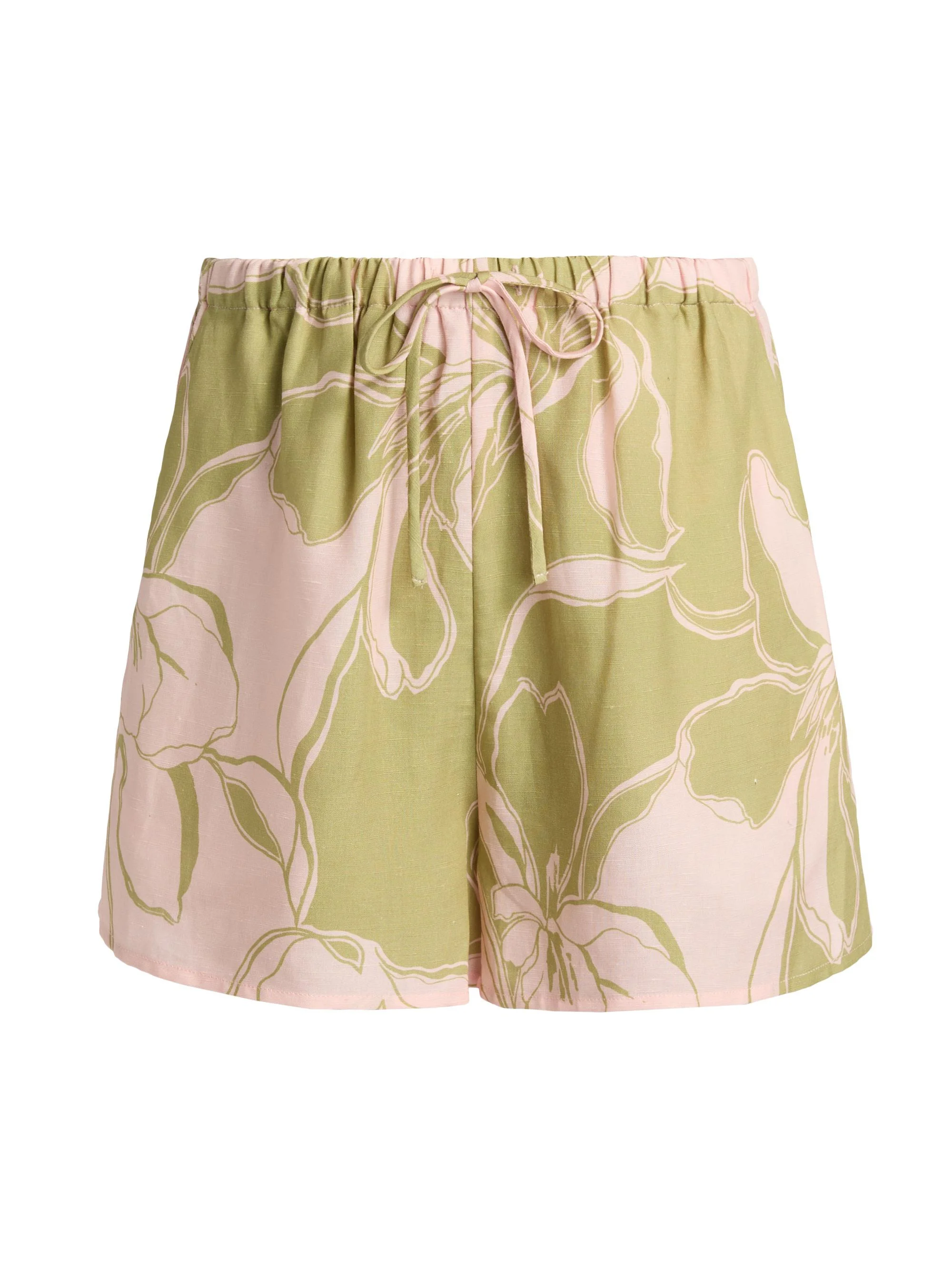 Women's Asher Linen-Blend Shorts - Olive Flora - 1