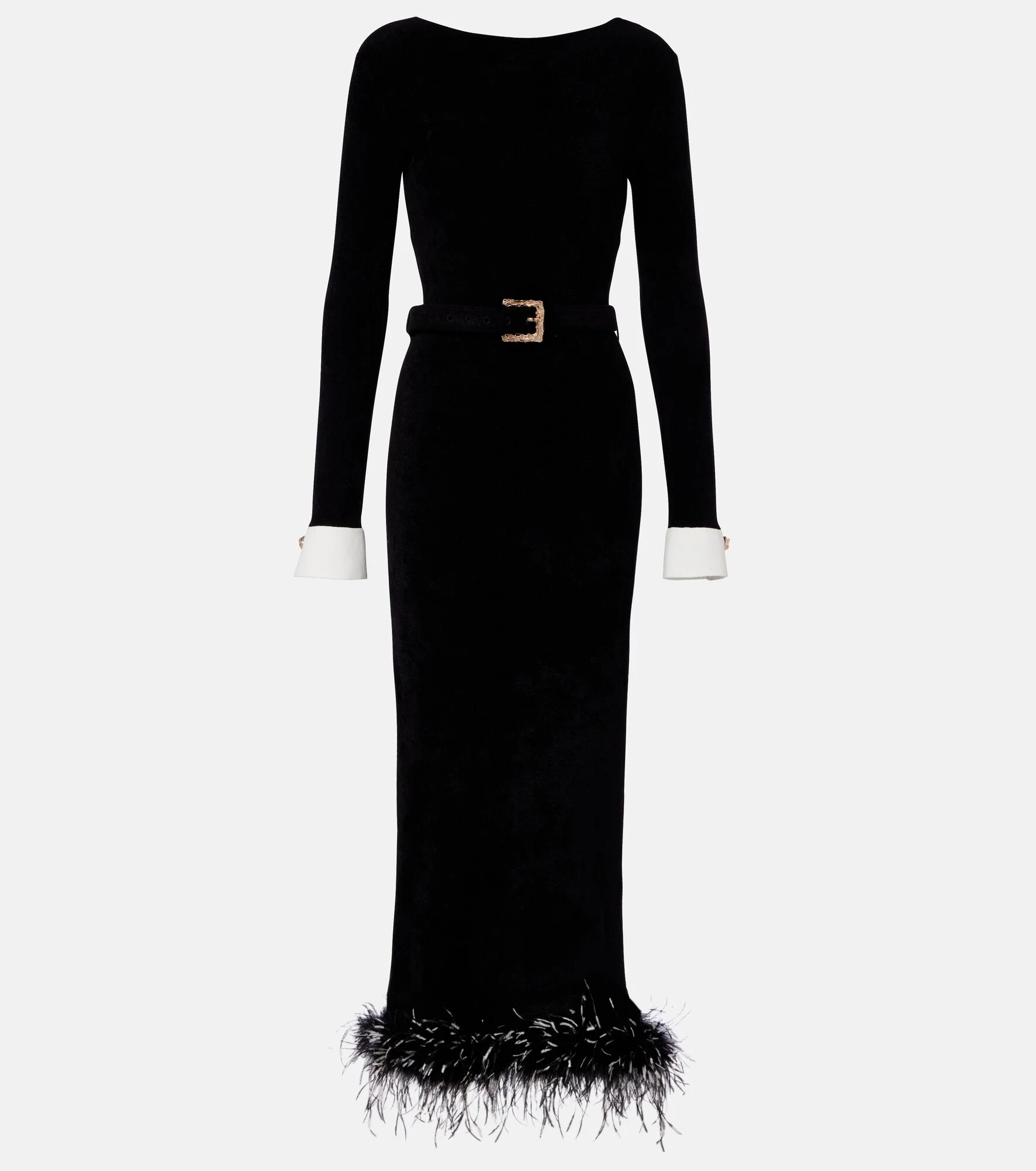 Belted feather-trimmed midi dress - 1