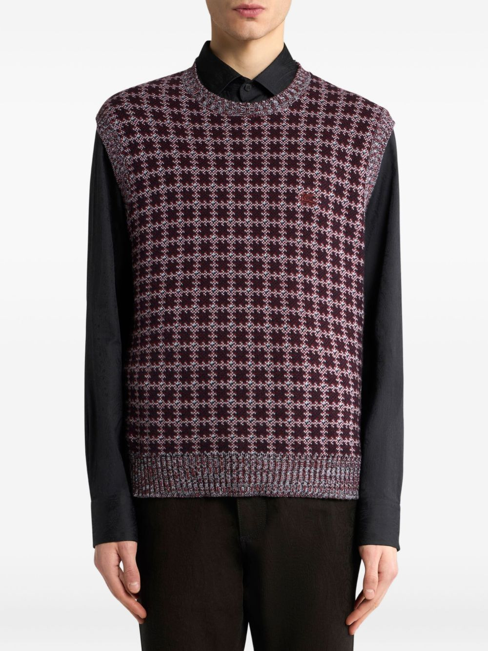 Pegaso-motif embroidered checked vest - 3