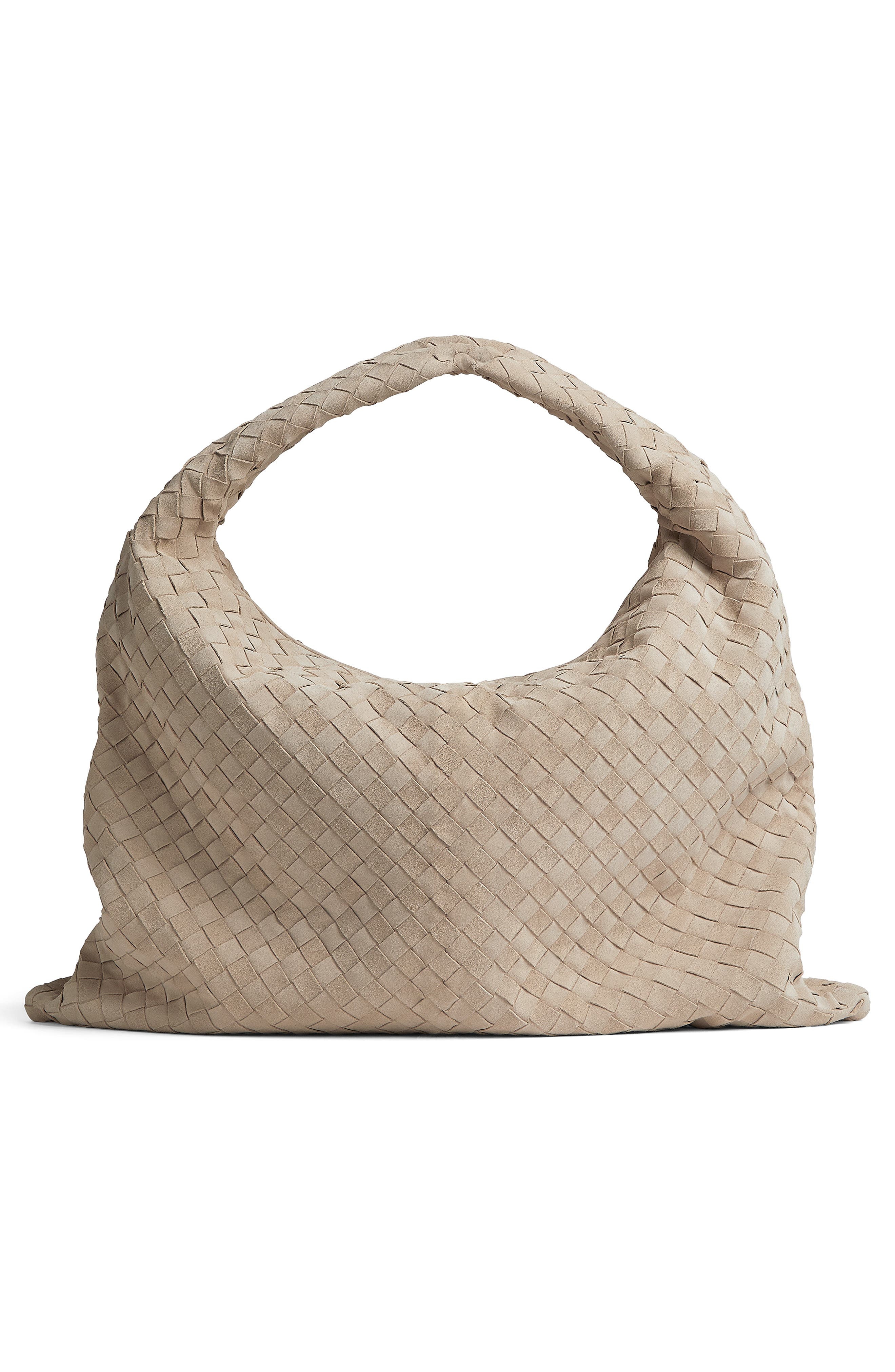 Bottega Veneta Large Hop Intrecciato Suede Hobo Bag in 9614 Ecru-Muse Brass at Nordstrom - 3