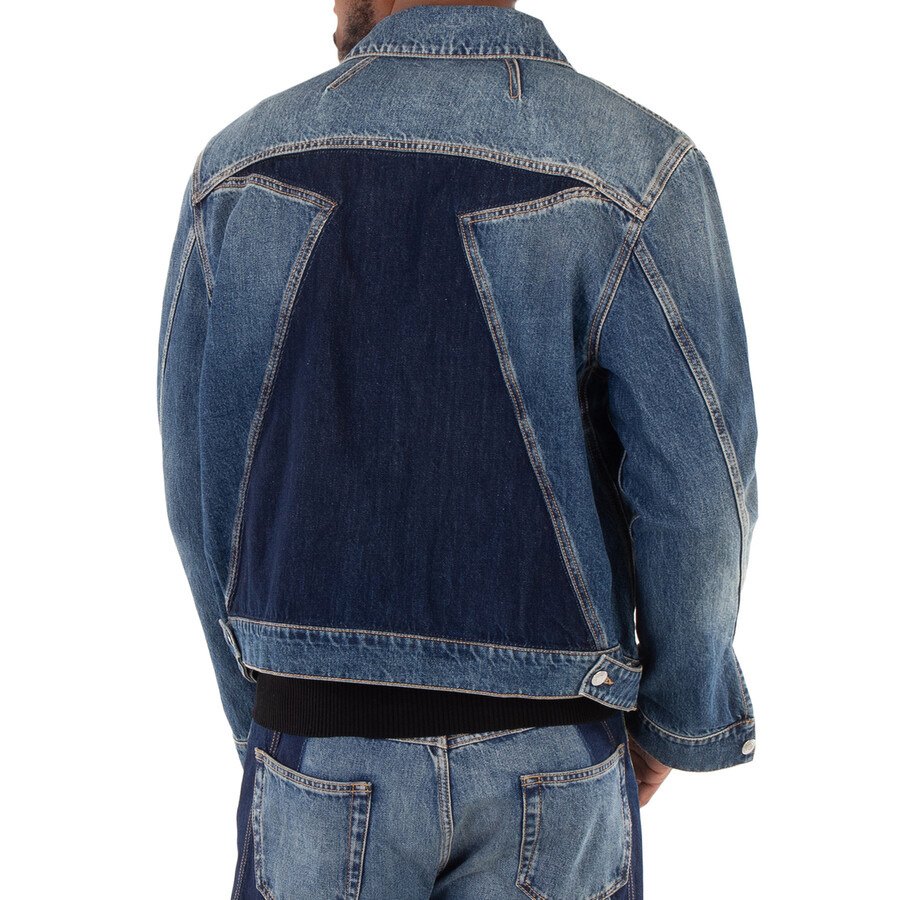 Alexander Mcqueen Men's Blue Washed Panelled Denim Jacket - 3