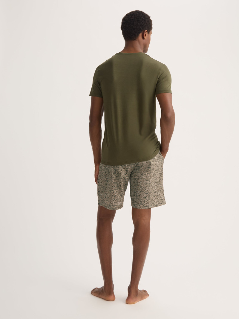 Men's Lounge Shorts Cotton Batiste Camo Green Rose Print 4