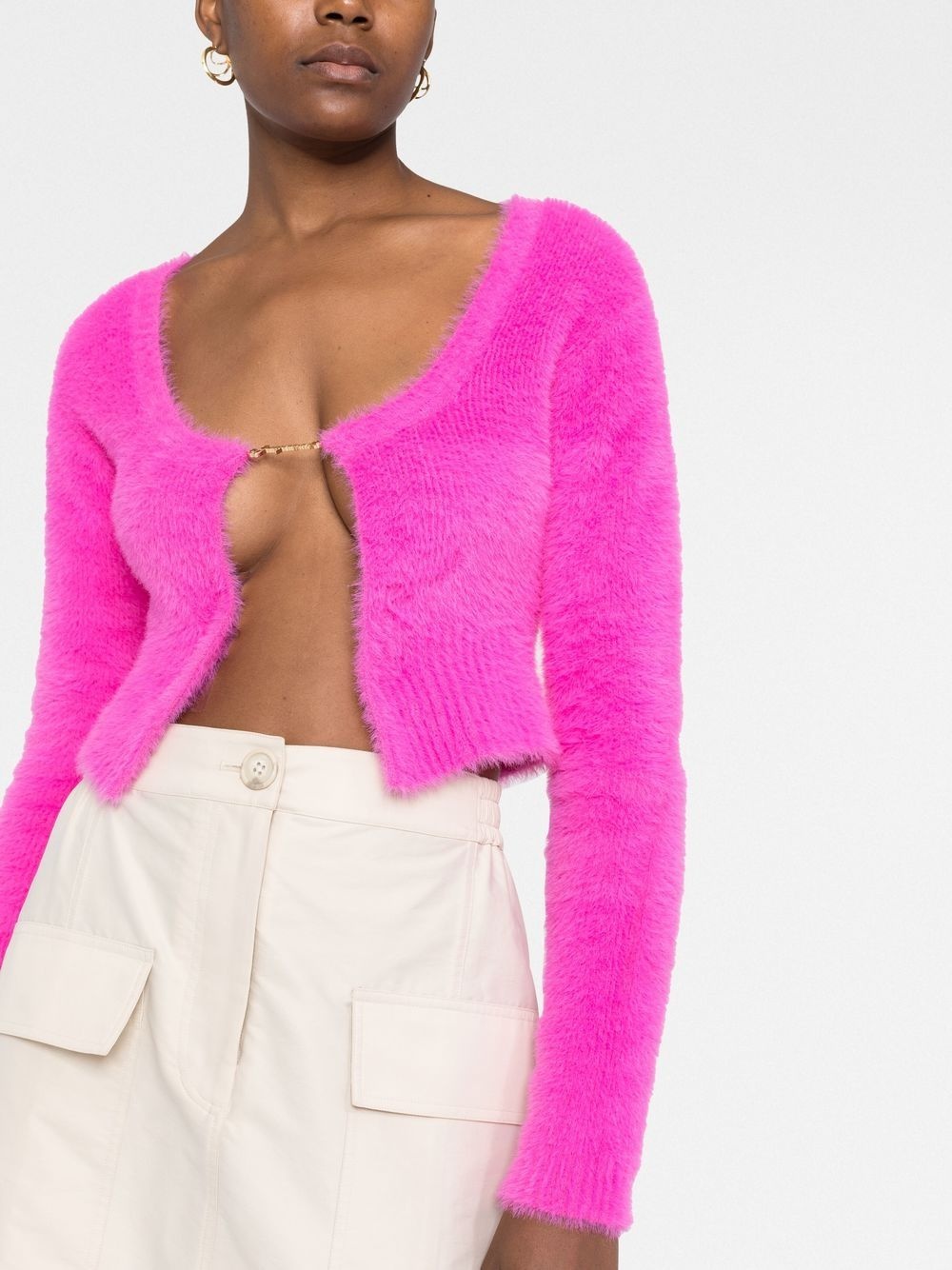 La Maille logo-charm cropped knitted cardigan - 5