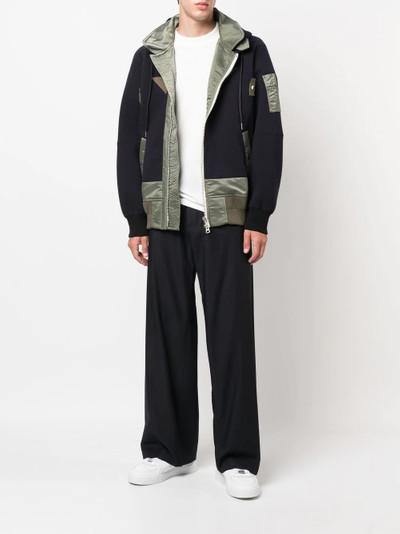 sacai panelled hooded bomber jacket outlook