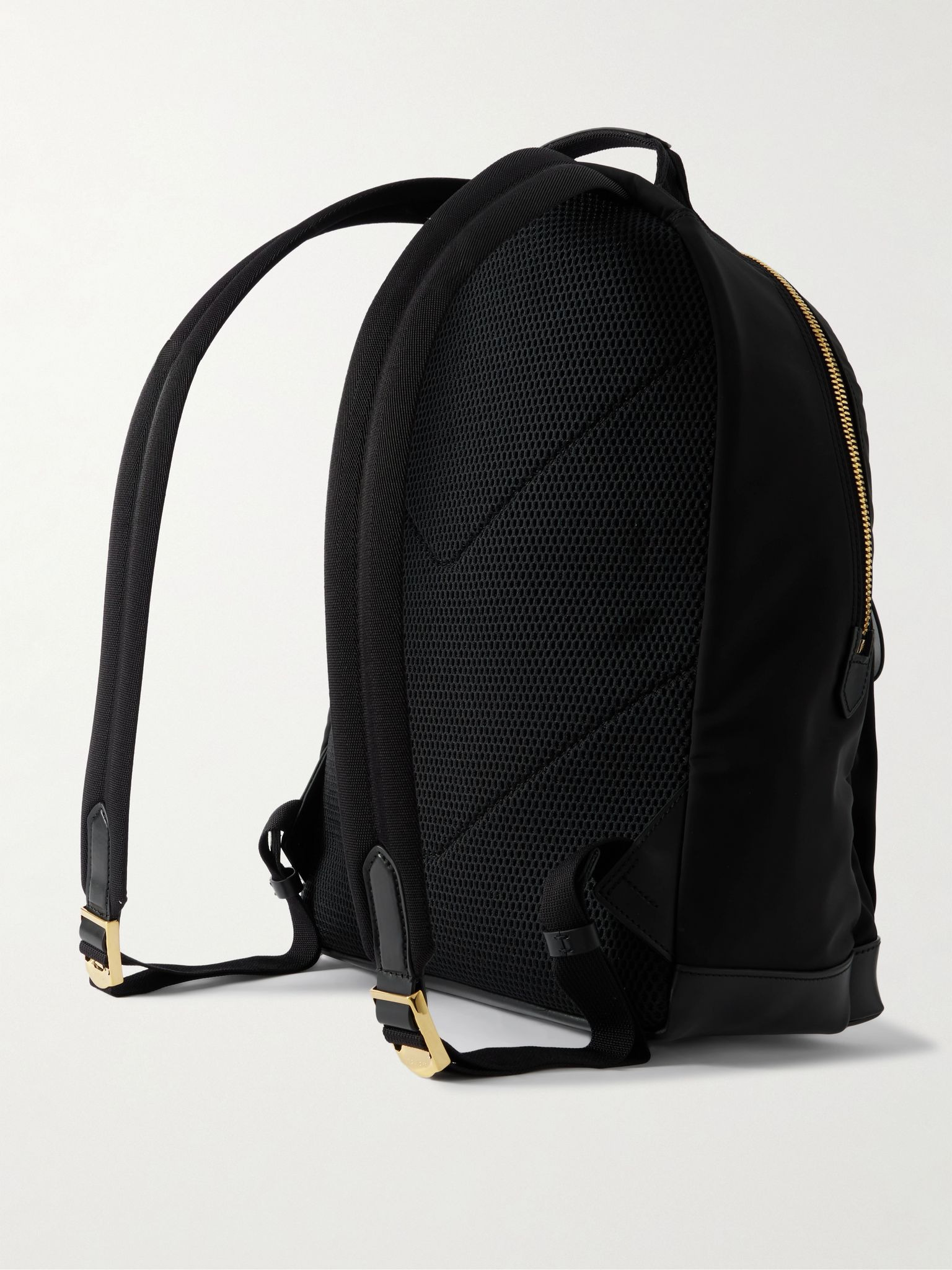 Leather-Trimmed Shell Backpack Black - 3