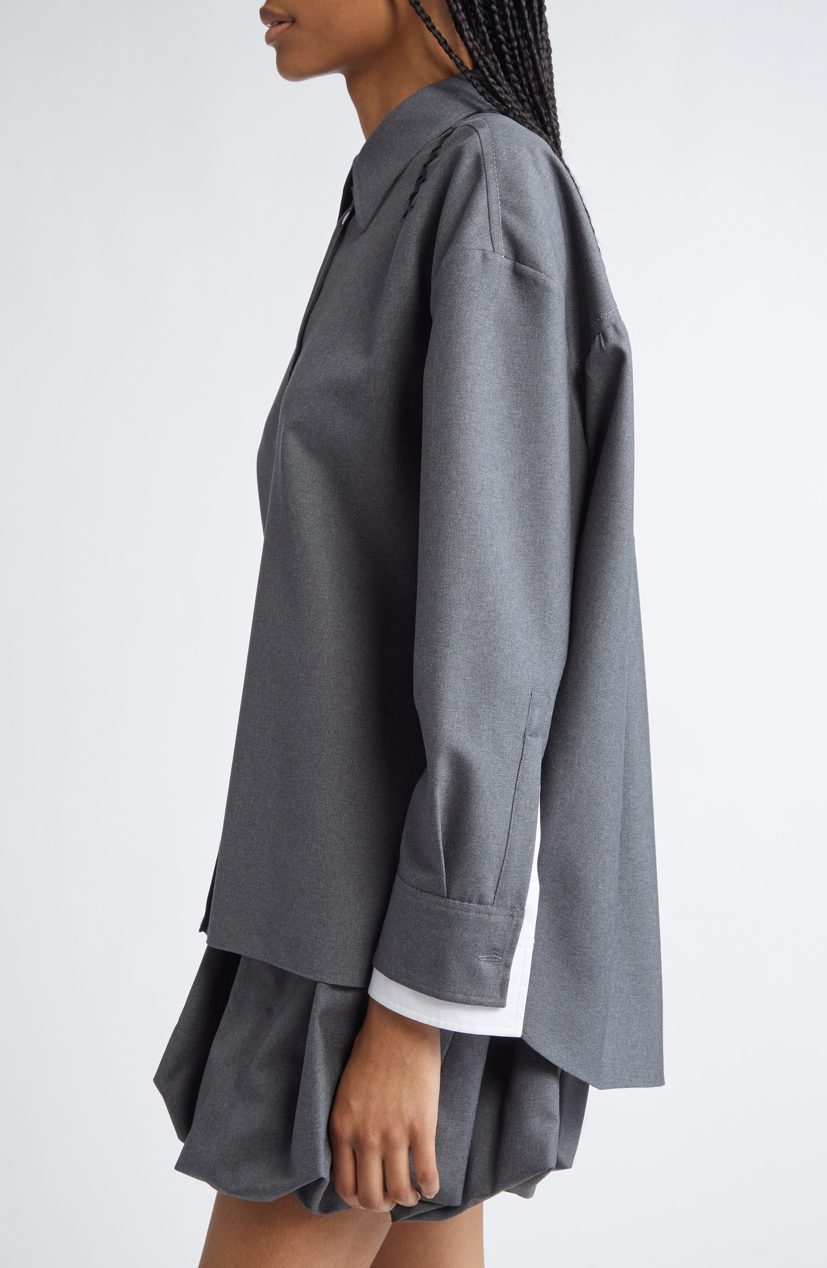 Marni Logo Embroidered Oversize High-Low Button-Up Shirt in Graphite/Black at Nordstrom - 4