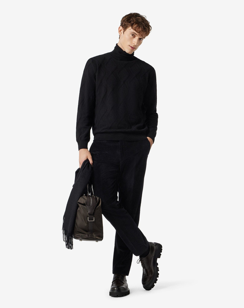 CORNELIANI Black 1500-striped stretch cotton corduroy trousers outlook