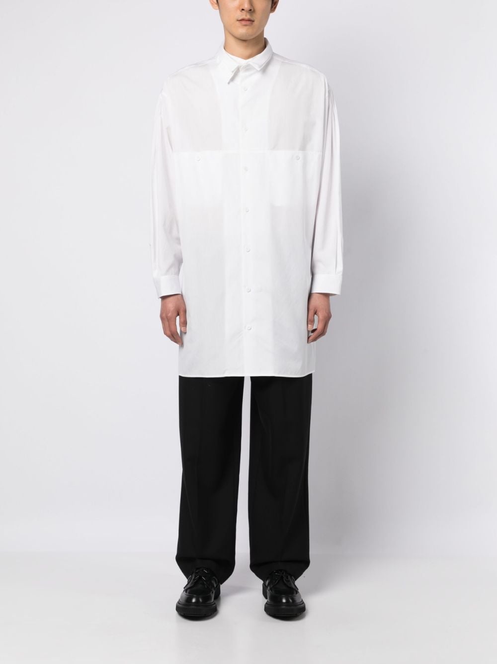 panelled slim-cut cotton shirt - 2
